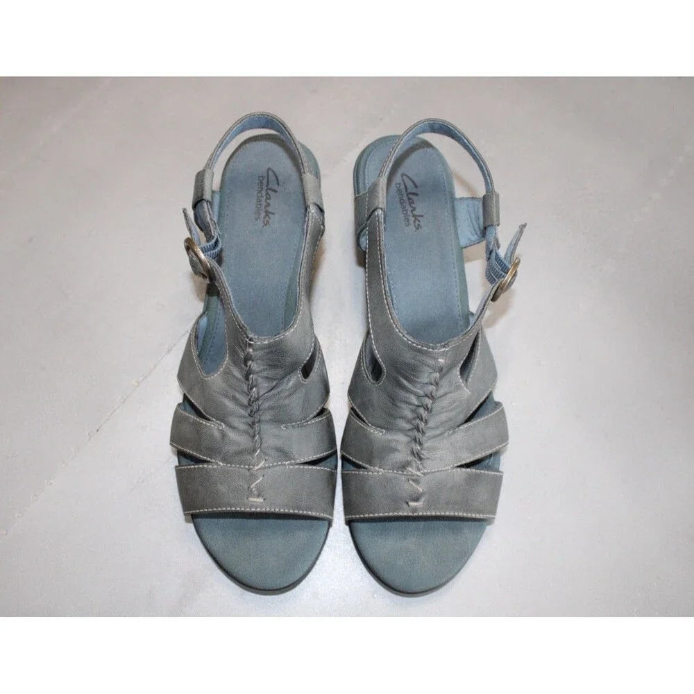 Clarks Bendables Slingback Sandals Women’s 10M Blue Gray Leather Comfort Walking